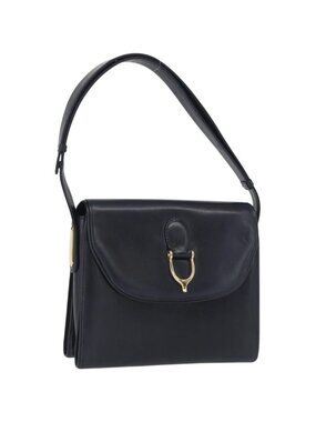 GUCCI Shoulder Bag Leather Navy Gold